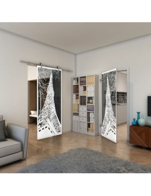 Ganzglastür - Fineprint Model 132 Weiss auf Grauglas