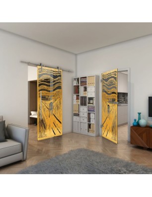 Ganzglastür - Fineprint Model 133 Gold auf Grauglas