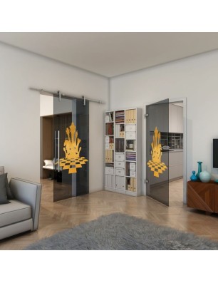 Ganzglastür - Fineprint Model 136 Gold auf Grauglas