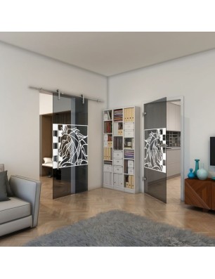 Ganzglastür - Fineprint Model 137 Weiss auf Grauglas