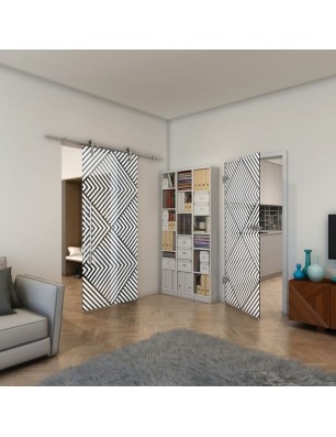 Ganzglastür - Fineprint Model 140 Weiss auf Grauglas