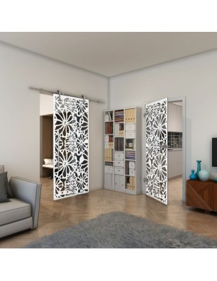 Ganzglastür - Fineprint Model 145 Weiss auf Grauglas