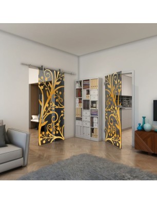 Ganzglastür - Fineprint Model 146 Gold auf Grauglas