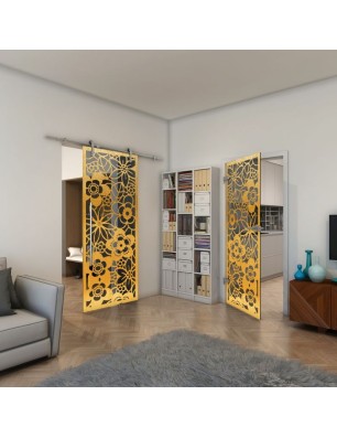 Ganzglastür - Fineprint Model 149 Gold auf Grauglas