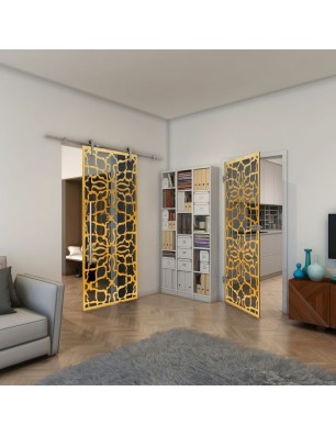 Ganzglastür - Fineprint Model 150 Gold auf Grauglas