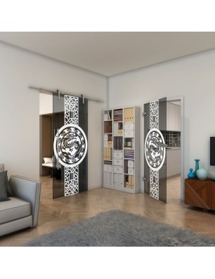 Ganzglastür - Fineprint Model 151 Weiss auf Grauglas