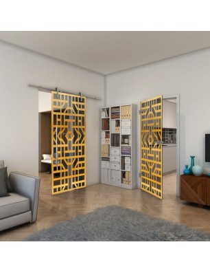 Ganzglastür - Fineprint Model 152 Gold auf Grauglas