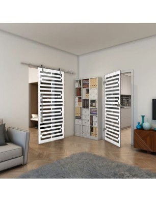 Ganzglastür - Fineprint Model 153 Weiss auf Grauglas