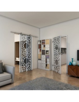 Ganzglastür - Fineprint Model 154 Weiss auf Grauglas