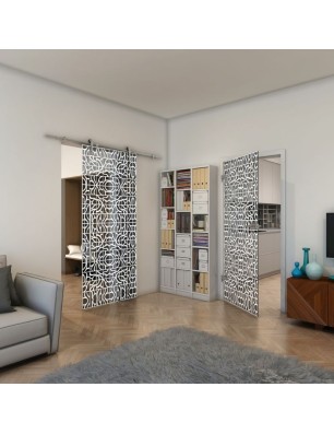 Ganzglastür - Fineprint Model 161 Weiss auf Grauglas