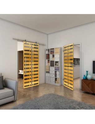 Ganzglastür - Fineprint Model 174 Gold auf Grauglas