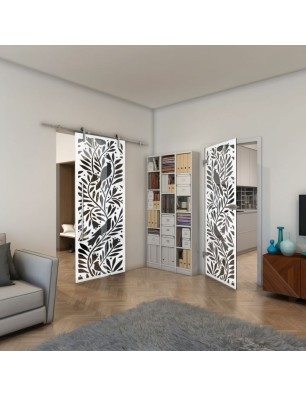 Ganzglastür - Fineprint Model 177 Weiss auf Grauglas