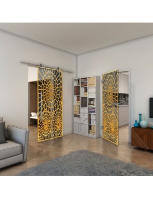 Ganzglastür - Fineprint Model 188 Gold auf Grauglas