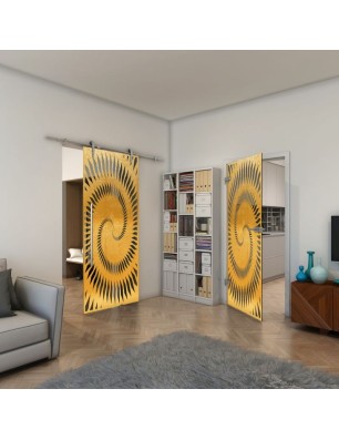 Ganzglastür - Fineprint Model 197 Gold auf Grauglas