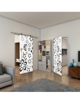 Ganzglastür - Fineprint Model 199 Weiss auf Grauglas