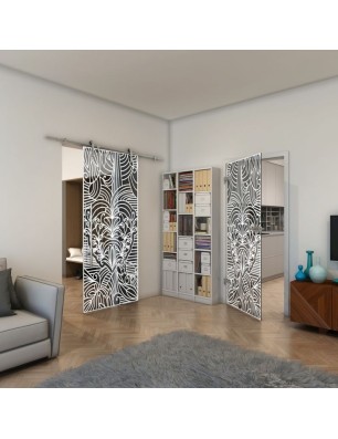 Ganzglastür - Fineprint Model 201 Weiss auf Grauglas