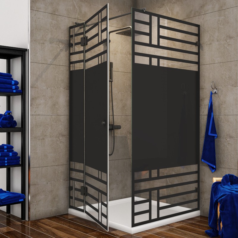 Eck-Duschkabine Bias-05 - Pendelband - Schwarz - Loft 5