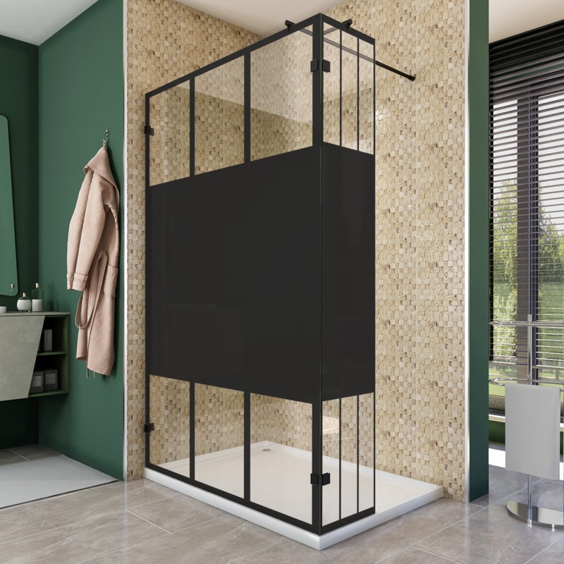 Walk In Dusche - Amora-03 - Duschwand - Schwarz - Loft 4 Walk In Dusche - Amora-03 - Duschwand - Schwarz - Loft 4