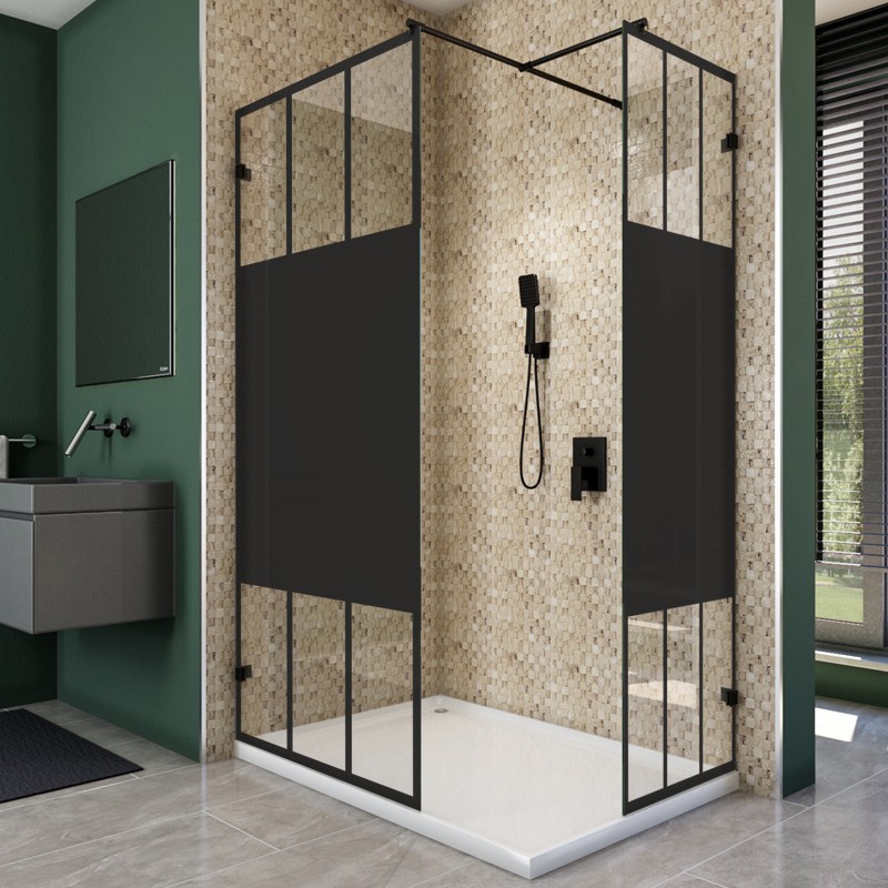 Walk In Dusche - Amora-04 - Duschwand - Schwarz - Loft 4 Walk In Dusche - Amora-04 - Duschwand - Schwarz - Loft 4