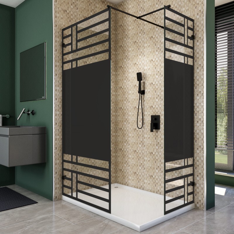 Walk In Dusche - Amora-04 - Duschwand - Schwarz - Loft 5 Walk In Dusche - Amora-04 - Duschwand - Schwarz - Loft 5