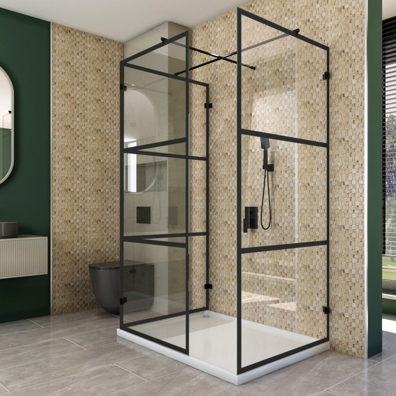 Walk In Dusche  - Amora-08 - Duschwand - Schwarz - Loft 1