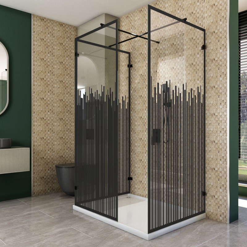Walk In Dusche - Amora-08 - Duschwand - Schwarz - Loft 6 Walk In Dusche - Amora-08 - Duschwand - Schwarz - Loft 6