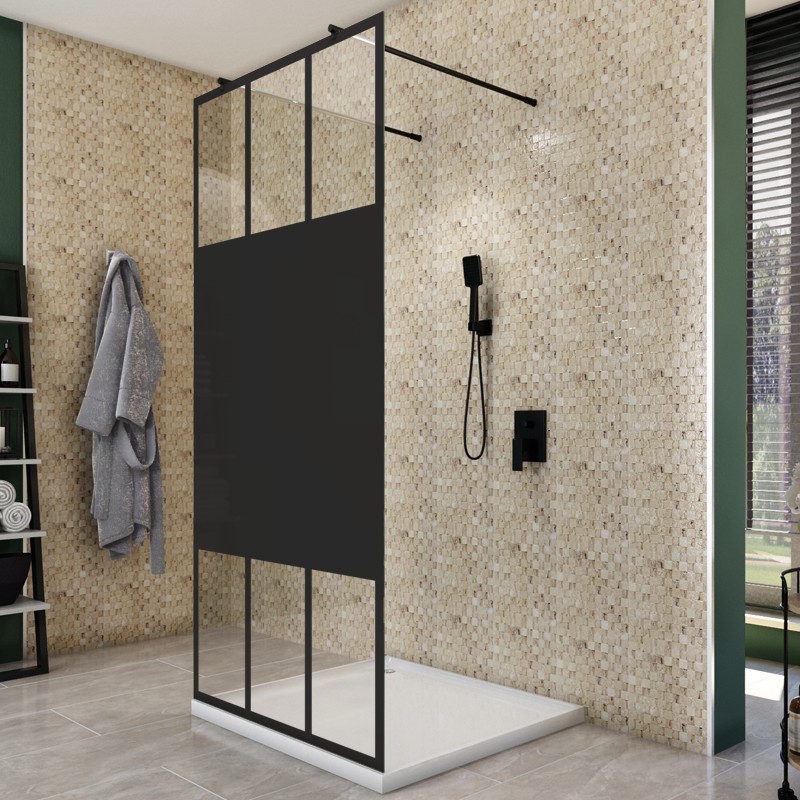 Walk In Dusche - Amora-09 - Duschwand - Schwarz - Loft 4 Walk In Dusche - Amora-09 - Duschwand - Schwarz - Loft 4