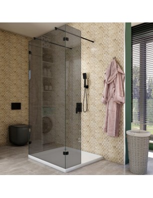 Walk In Dusche  - Amora 10 - Duschwand - Schwarz - Grauglas