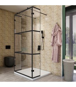 Walk In Dusche - Amora 10 - Duschwand - Schwarz - Loft 1