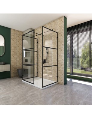 Walk In Dusche  - Amora 08 - Duschwand - Schwarz - Loft 1