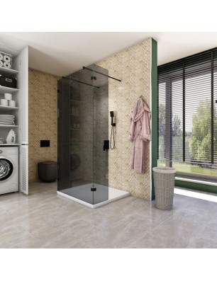 Walk In Dusche  - Amora 10 - Duschwand - Schwarz - Grauglas