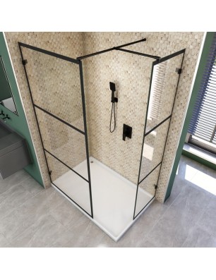 Walk In Dusche  - Amora 04 - Duschwand - Schwarz - Loft 1
