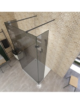 Walk In Dusche  - Amora 10 - Duschwand - Schwarz - Grauglas