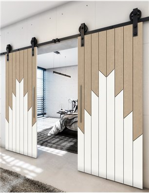 Holzschiebetür Barn-Line - Eiche und Weiss  Model 3039