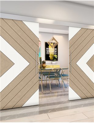 Holzschiebetür Eco-Line - Eiche und Weiss Model 3038