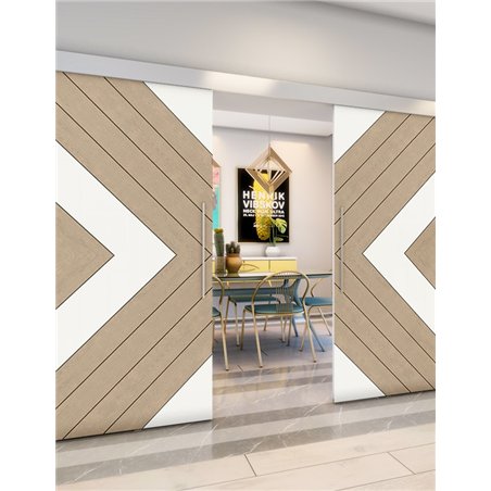 Holzschiebetür Eco-Line - Eiche und Weiss Model 3038