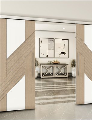 Holzschiebetür Slim-Line - Eiche und Weiss  Model 3019