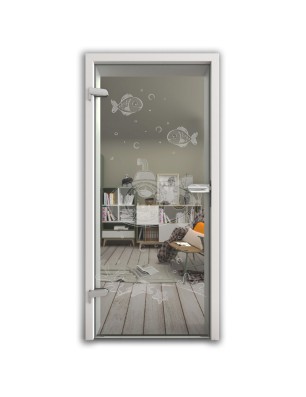 Ganzglastür Kid U-Boot Gelasert Auf Klarglas