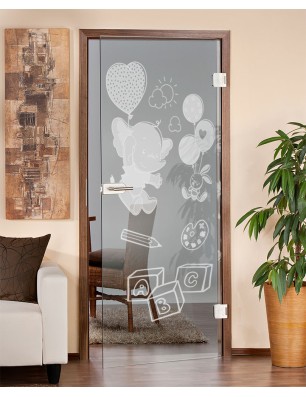 Ganzglastür Kid Elefant Gelasert Auf Klarglas