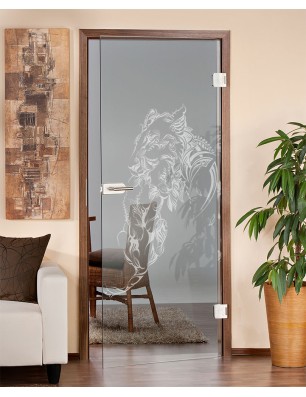 Ganzglastür Löwenmutter Gelasert Auf Klarglas