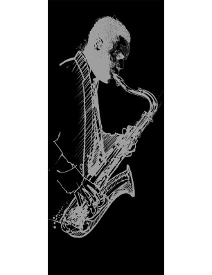 Ganzglastür Saksofonist Gelasert Auf Klarglas