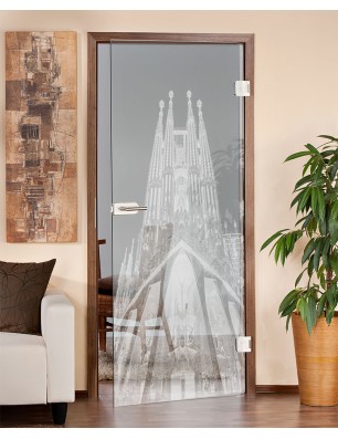 Ganzglastür Barcelona Gelasert Auf Klarglas