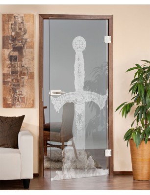 Ganzglastür Excalibur Gelasert Auf Klarglas