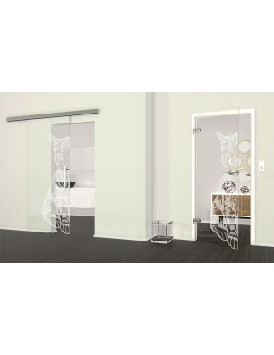 Ganzglastür Katze Gelasert Auf Klarglas