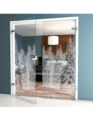 Ganzglastür Winterwald Gelasert Auf Klarglas