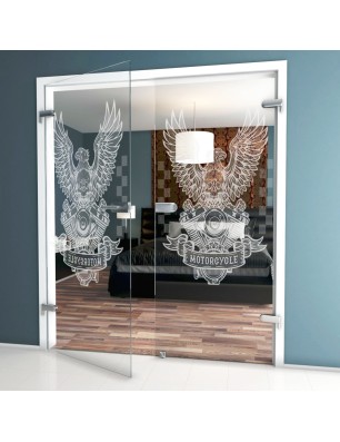 Ganzglastür Biker Gelasert Auf Klarglas