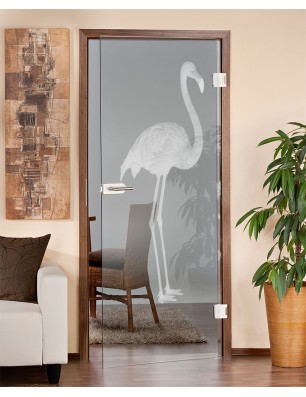 Ganzglastür Flamingo Gelasert Auf Klarglas