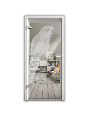 Ganzglastür Pappagei Gelasert Auf Klarglas