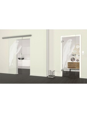 Ganzglastür Pappagei Gelasert Auf Klarglas