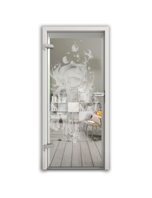 Ganzglastür Astronaut Gelasert Auf Klarglas